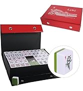 KUJIBGY Chinese Mahjong Game Set,Mahjong Tiles Set with 144 Mini Size Tiles Green with Carrying T...