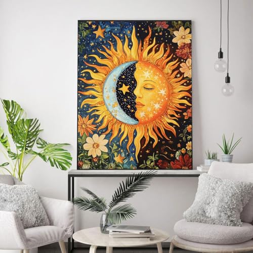 Image of WUSARPLY Sun and Moon Stamped Cross Stitch Kits for Beginners Adults