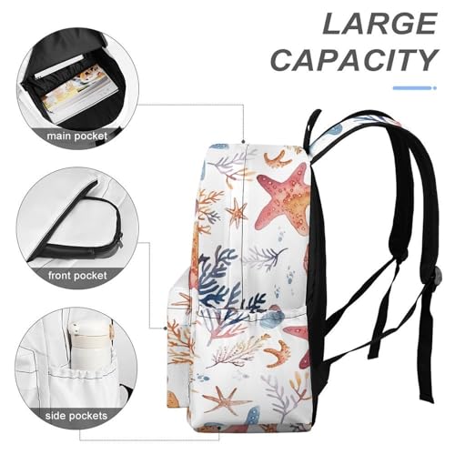 Plants And Starfish Printed Backpack Water-Resistant Pack Stylish Bag Lightweight Travel Backpack4