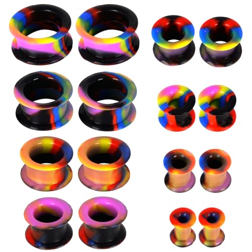 16 Stück Silikon Ohr Tunnel Plug, Hollow Silikon Tunnel Plugs Weich Silicone Double Flared Flexible Stretching Expander 6-20mm Ohr Expander Piercing für Männer Frauen (Bunt 2)