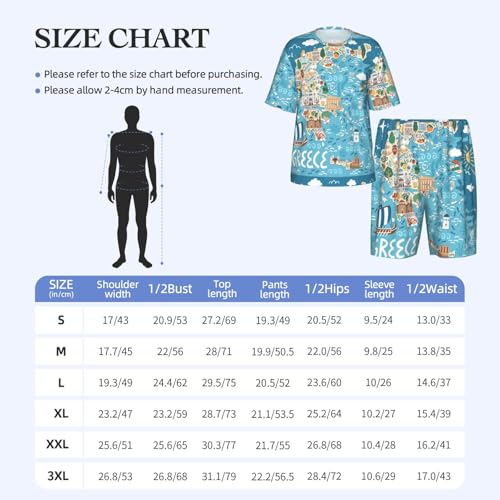Pijama de mapa de Grecia para hombre ropa de dormir transpirable con pantalones cortos 4
