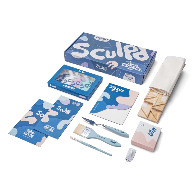 Sculpd Canvas Painting Kit, Abstract Canvas Painting, 4 Acrylic Paint Colours, 2 Brushes, Artist Canvas, Additional Artist Supplies, Studies Book & Guides, Suitable for Beginners & Artists (Neutral)