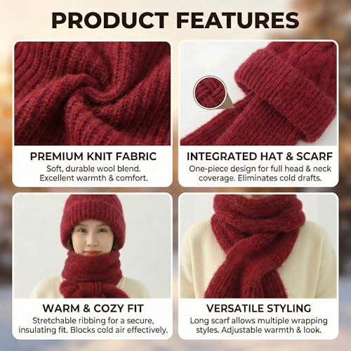 Image of Kraptick Women's Winter Cap and Scarf Set - Thick Fleece Lined Knitted Beanie Hat and Neck Warmer Muffler for Ladies, Soft & Stretchable Woolen Snow Proof for Extreme Cold -4