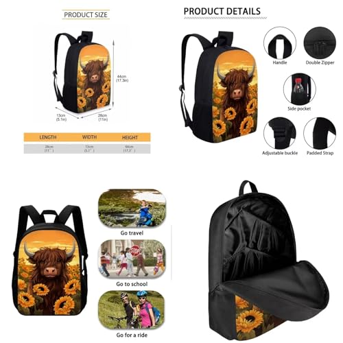 Showudesigns Highland Cattle Backpack Set for Teen Girls 8-10/10-12 Boys School Bag With Lunch Bag Pencil Case Sunflower Kids Bookbag Middle Primary School Book Bags 4Th/5Th/6Th Grade Causal Daypack2