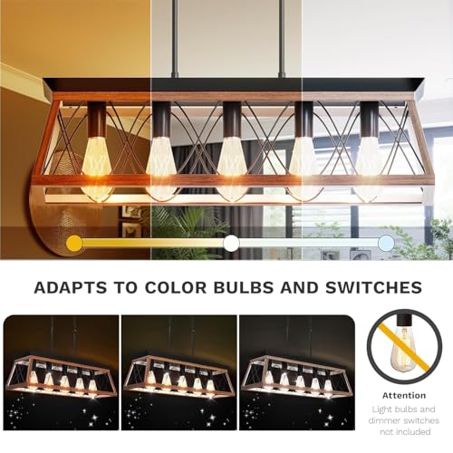 DWVO 5-Light Pendant Lights Island Fixture, Farmhouse Rustic Rectangular Chandelier for Dining Room, Kitchen, Living Room, Entryway