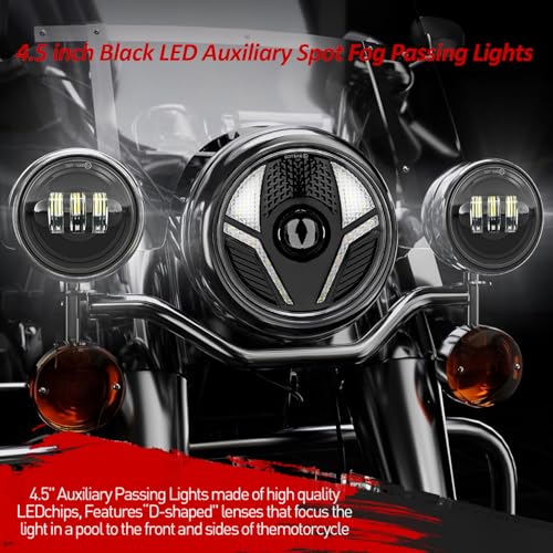 Image of 4.5 inch Motorcycle LED Fog Passing Lights Compatible with Harley Davidson Road King Ultra Classic Fat Boy Street Glide CVO Tri Glide Heritage Softail Deluxe Switchback Electra Glide Ultra 2PC black