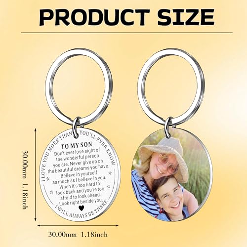 to My Son Gifts from Mom Dad, Easter Basket Stuffer for Teen Boys, Gifts for Son Keychain, Gag Gift, Double-sided (Customized Photos, silver)3