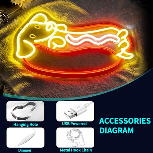 Image of Neon Sign, JGHTURIE Hotdog Dimmable Neon Signs for Wall Decor, Cute Funny Animal Led Dog Light up Led Sign for Room, Kitchen, Shop, Bar, Birthday, Party & Home Decor - USB Powered