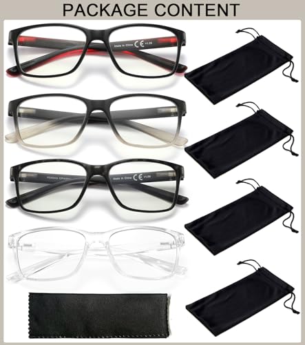 Image of Blue Light Blocking Reading Glasses for Men,4 Pack Stylish Computer 3.75 Readers with Spring Hinges,Anti Glare /Eye Strain Filter UV Ray Magnigying Reader Eyeglasses,+3.75 Magnification Strength