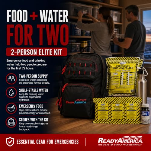 Ready America 72 Hour Elite Emergency Kit, 2-Person, 3-Day Backpack, Includes First Aid Kit, Survival Blanket, Emergency Food, Portable Disaster Preparedness Go-Bag for Earthquake, Fire, Flood - Image 4