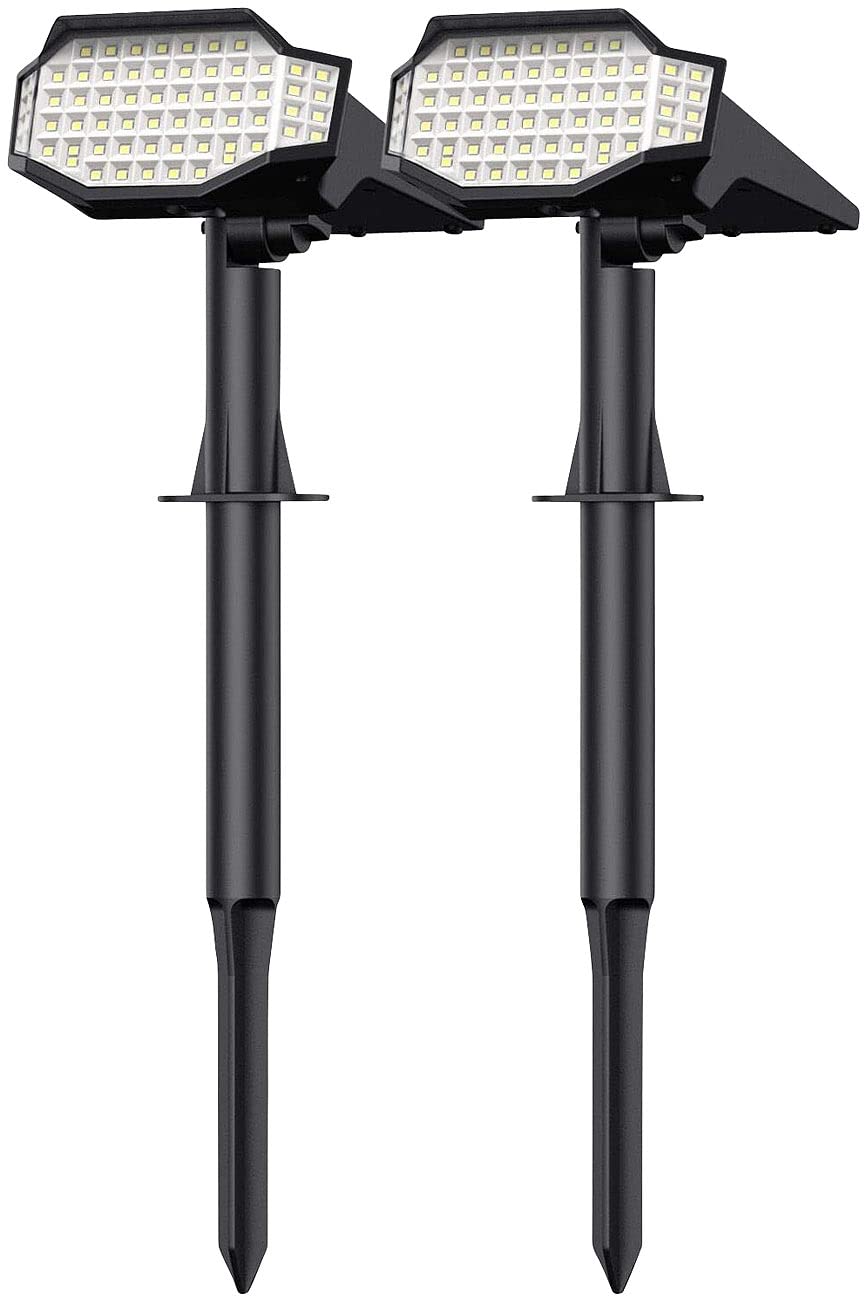 Luminea Set di 2 faretti solari da giardino a LED ad alta potenza, 650 lm, IP65, luce bianca calda (picchetto solare da giardino, illuminazione solare per terrazze, lampada da giardino)