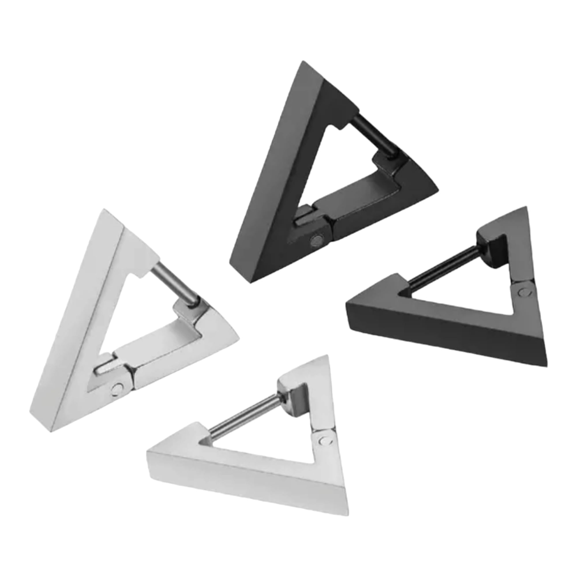 ™ Trendy Silver Triangle Shaped Punk Rock Push-Back Huggie Bali Ear Plug Studs Earrings Combo Stainless Steel For Men Women Boys Girls Unisex