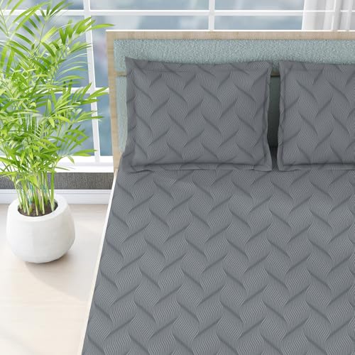 Image of BOUTIQUE LIVING India Radiance Cotton Blend 825 CVC Grey King Bedsheet with 2 Pillow Covers