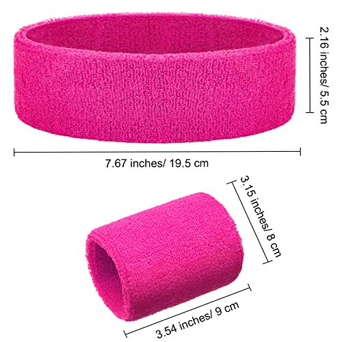 Image of Bememo 6 Pcs Neon Sports Sweatbands Set Sports Competitions Sweatbands 2 Headband 4 Wristbands Breathable Terry Cloth Athletic Bands for Team Soccer Spirit 80s Costumes Cosplay