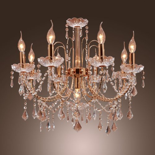 LightInTheBox Elegant Candle Style Crystal Chandelier with 9 Lights Pendent Light Ceiling Light Fixture for Living Room Gold Color Bulb Not Included