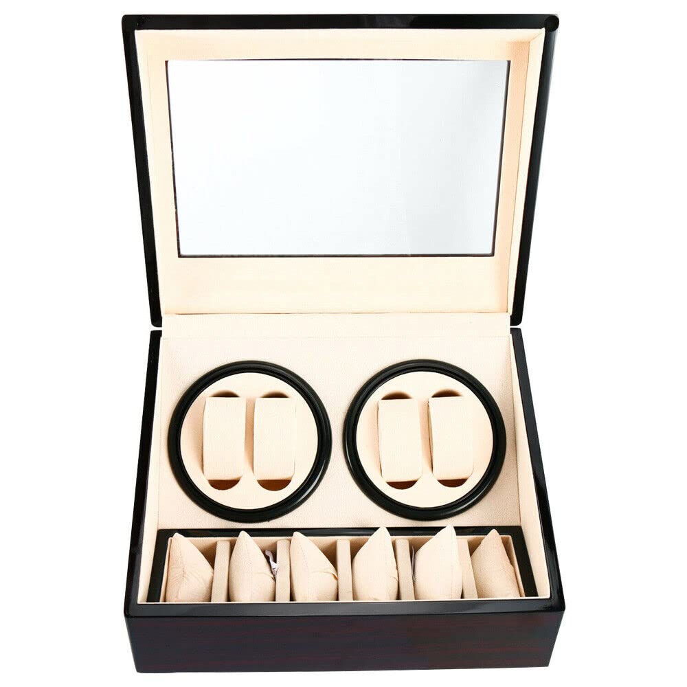 Relojero Automatico, Caja Giratoria Automática para Relojes de 4 + 6 Relojes, Función Temporizador, Caja de Madera