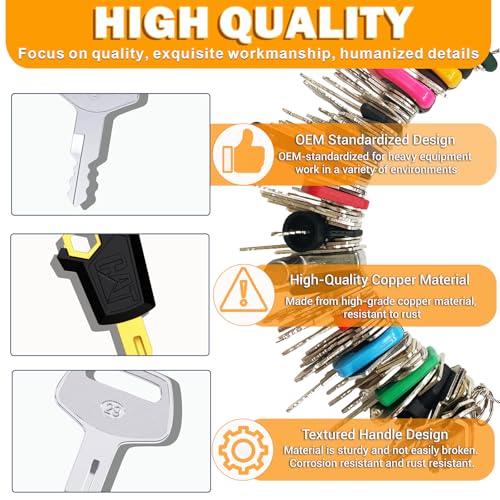 Image of 100 Non-Duplicate Full Range Heavy Master Equipment Key Set | Original Heavy Construction Excavator Dumper Ignition Key for CAT Kubota John Deere JCB Yanmar Takeuchi Komatsu Volvo Toyota