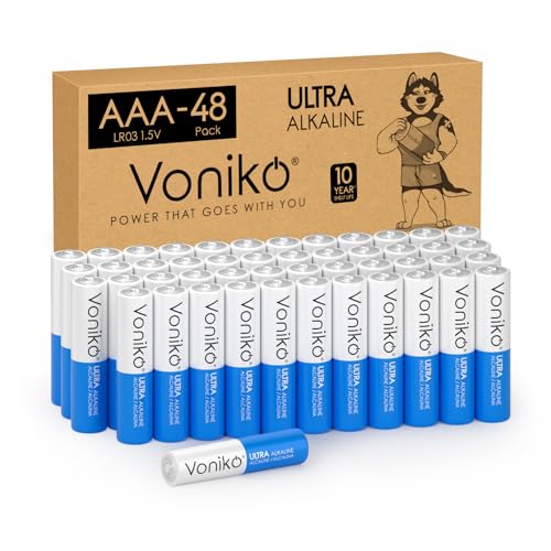 Image of Voniko AAA Batteries 48 Pack - 1.5V Alkaline Triple AAA Batteries | 30 Percent More Power Triple A Batteries, 10 Years Shelf Life, Leakproof Design for Remotes & Emergency Gear