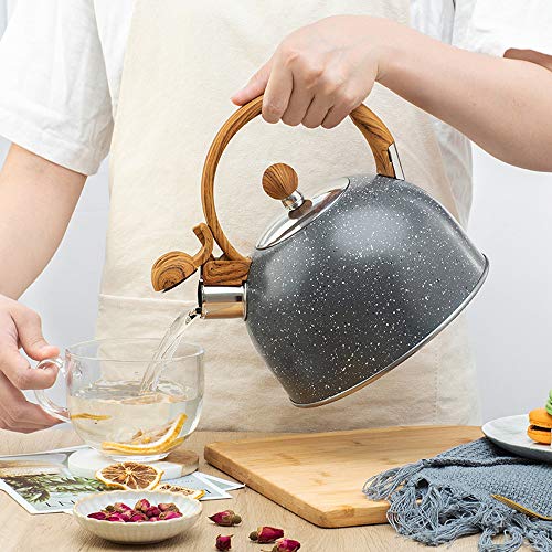 Blbo Whistling Tea Kettle, Tea Kettle For Stove Top 2.5Quart Food Grade Stainless Steel Teapot With Cool Wooden Grip Ergonomic Handle Loud Whistle #TOP5