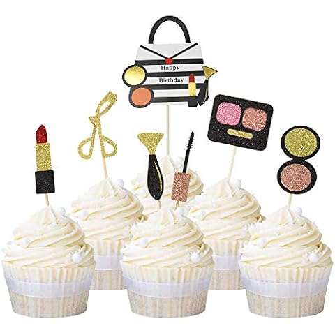 Blumomon 21Pcs Glitter Makeup Cupcake Toppers Bachelorette Party Spa Cupcake Picks Bridal Shower Girl Happy Birthday Party Cake Decoration Supplies Cover