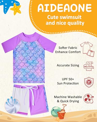 Image of AIDEAONE Girls Rash Guard Swimsuit Short Sleeve Two Piece Bathing Suit Size 3-12T