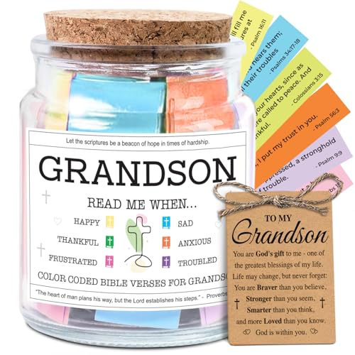 Image of NewEleven Fathers Day Gift for Grandson - High School Graduation Gifts for Boys From Grandma, Grandpa - Graduation Gifts, Christian Gift For Teen Boy, Grandkids - Bible Verse Jar