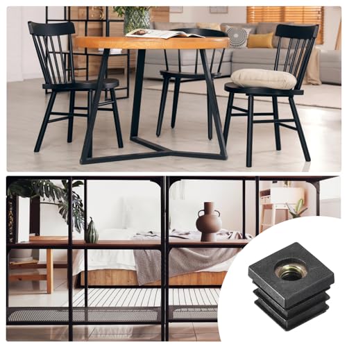 Image of uxcell 10Pcs Inserts for Square Tubes with M8-1.25mm Thread, for 0.79 inchx0.79 inch OD Square Tube, Black Plastic Plug Caster Insert Chair End Caps Furniture