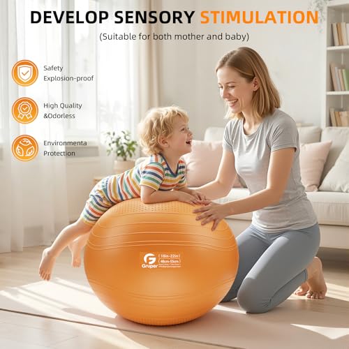Image of Gruper Yoga Ball, Extra Thick Non Slip Exercise Ball for Workout, Yoga, Pregnancy, 4 Sizes Anti Burst Chair for Home and Office, Includes Foot Pump & Fitness Guide