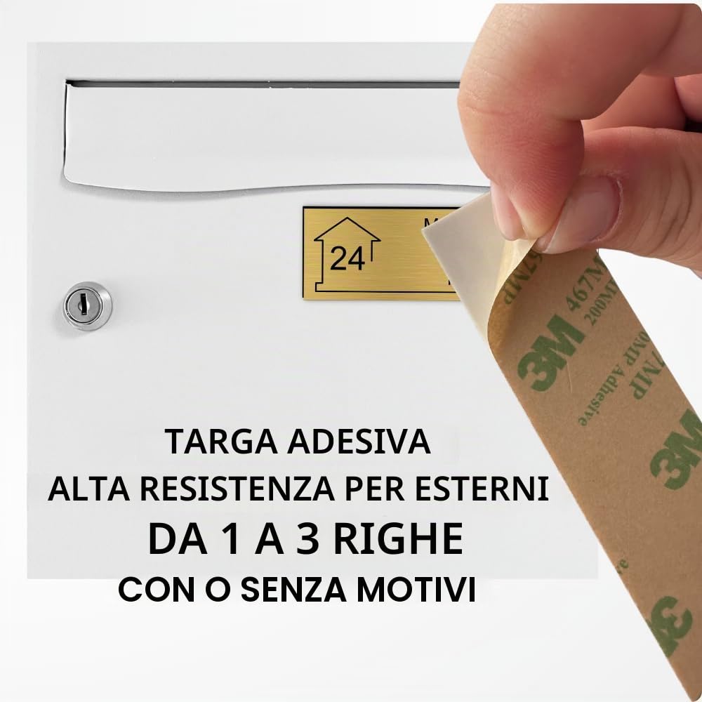 Targhetta Cassetta Postale Personalizzata 10x2,5 cm in PVC Adesiva – Incisione Laser – 22 Colori – Con o Senza Motivo (Sabbia Testo Nero)