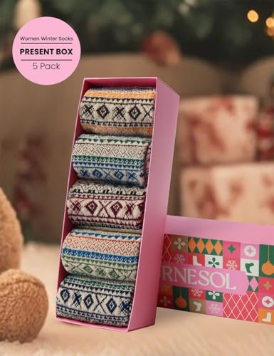 Tournesol Women's 5 Pairs Wool Warm Socks Winter Cozy Thermal Sock Cabin Thick Socks Present for Cold Weather2