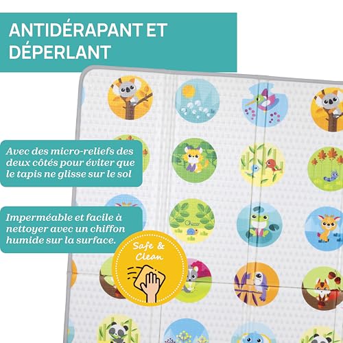 Chicco Tapis de jeu Maxi 2en1 pour bébés Tapis D'èveil avec animaux et paysage Tapis chambre d'enfant douce et colorée très grand 200x180 cm Pliable Double Face dès la naissance - vue 7