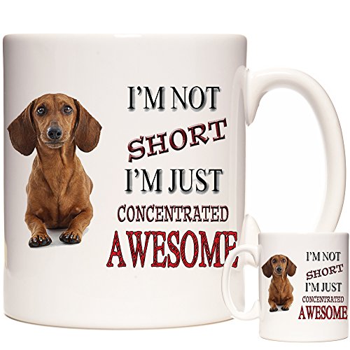 Sausage Dog Dachsund Gift Coffee Mug/Tea Cup. I Am Not Short. Ceramic Gift Mug for Dog Lovers