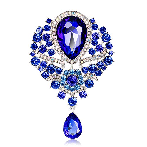 Image of Wedding Bridal Big Crystal Rhinestone Bouquet Brooch Pin for Women (navy blue)