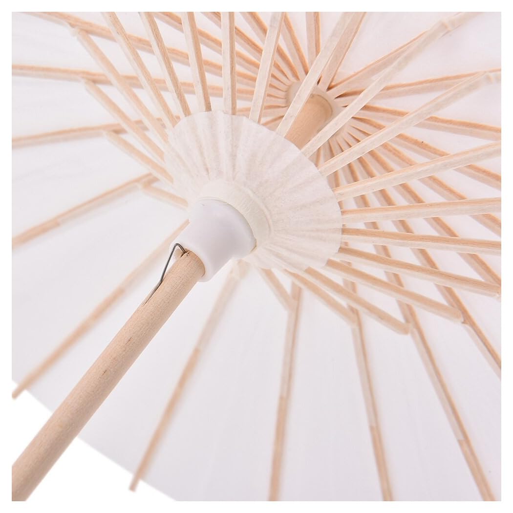 Trade Shop - Set 12 Pezzi Ombrello Bambu Bianco 15 Cm Carta Legno Sposa Wedding Ombrellino