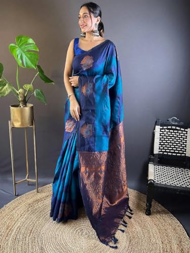 Image of SGF11 Women's Kanjivaram Pure Soft Silk Saree With Unstitched Blouse Piece