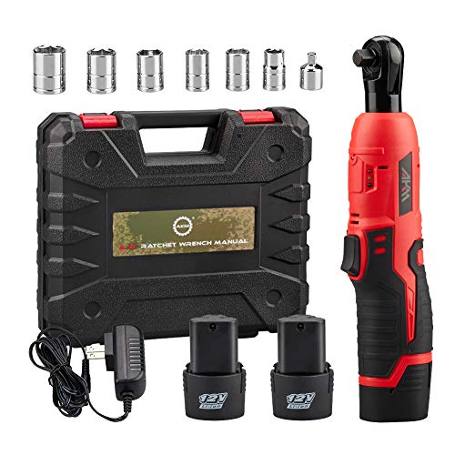 AKM Cordless 3/8" Electric Ratchet Wrench Set,12V Power Ratchet Tool Kit With 2