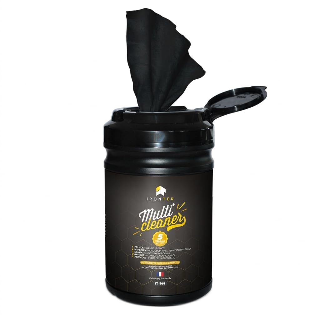 Salviette Detergenti Auto Moto Senza Acqua 80 pz - IRONTEK - IT146 | Formula 5 Azioni | Carrozzeria Cerchi Vetri Plastica Pelle | Interno ed Esterno