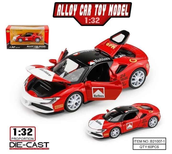 Image of Scale 1:32 Ferrari MARBLORO Alloy Diecast Pullback Metal Car Toy with Sound Light & Opening Doors - Best Gift Toy for Kids | Color as per Stock