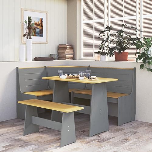 Snsowed Panca Angolare Reine 151 cm in Pino Marrone Ambra e Grigio,Mobili,Panche,Panche per Cucina e Sala da pranzo-327248
