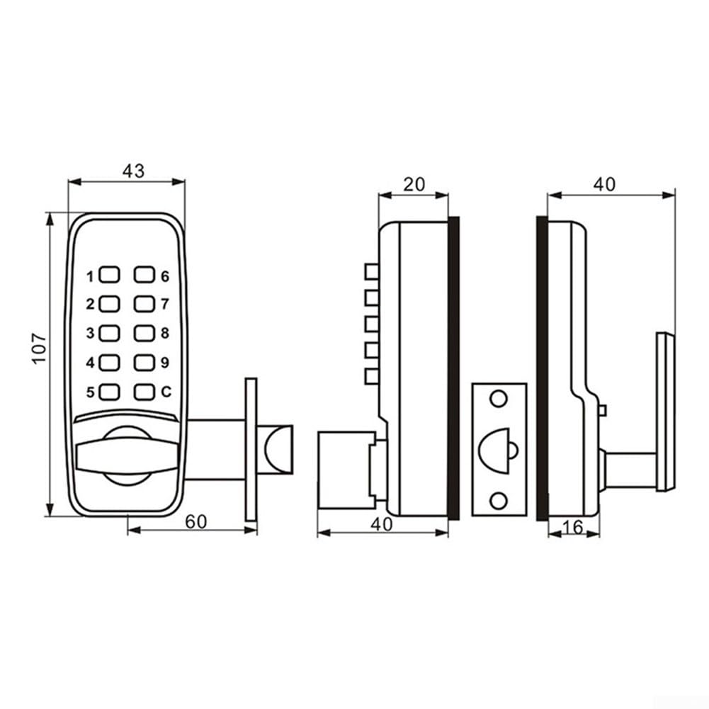 HOHOVYVY - Cerradura mecánica para puerta (aleación de zinc, 107 | Carcasa de aleación de zinc, resistente a la intemperie, acabado plateado, duradero para exteriores