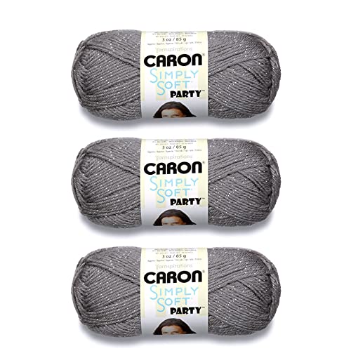 Image of Caron Simply Soft Party Platinum Sparkle Yarn - 3 Pack of 85g /3oz - Acrylic - 4 Medium (Worsted) - 164 Yards - Knitting /Crochet