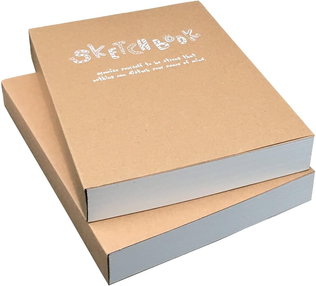 M&J Kraft Cover Drawing Notebook & Sketchbook - 2 Pcs Blank Plain Sketch Books - 125g Thick Paper A5 Size, 150x210mm Paper for Drawing & Sketching, Office, Home, Outdoor sketching (Pack of 2)