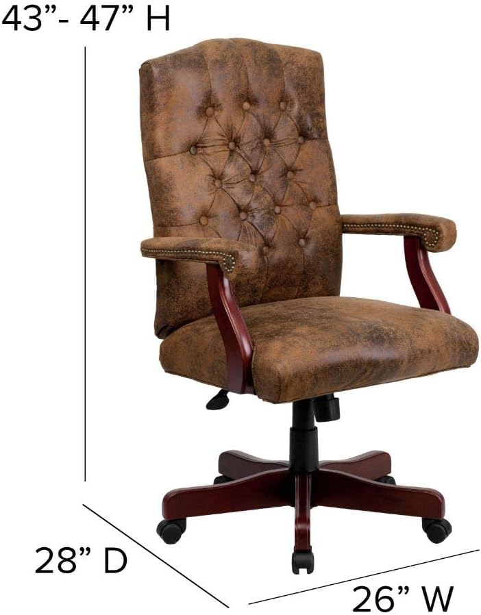 Image of High Back PU Leatherette & Wooden Office Chair | Director & Executive Chair | Wooden Handle WheelBase | Height Adjustable Revolving Chair | Hand Crafting & Polish - (111012152)