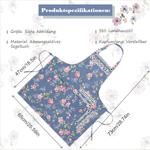 Chsukozic Schürze Damen Kochschürze 2er Set - Küchenschürze Damen Blumen (73x65cm) mit 2 Taschen - Kittelschürze Oma, Kochschürze & Apron Geschenk