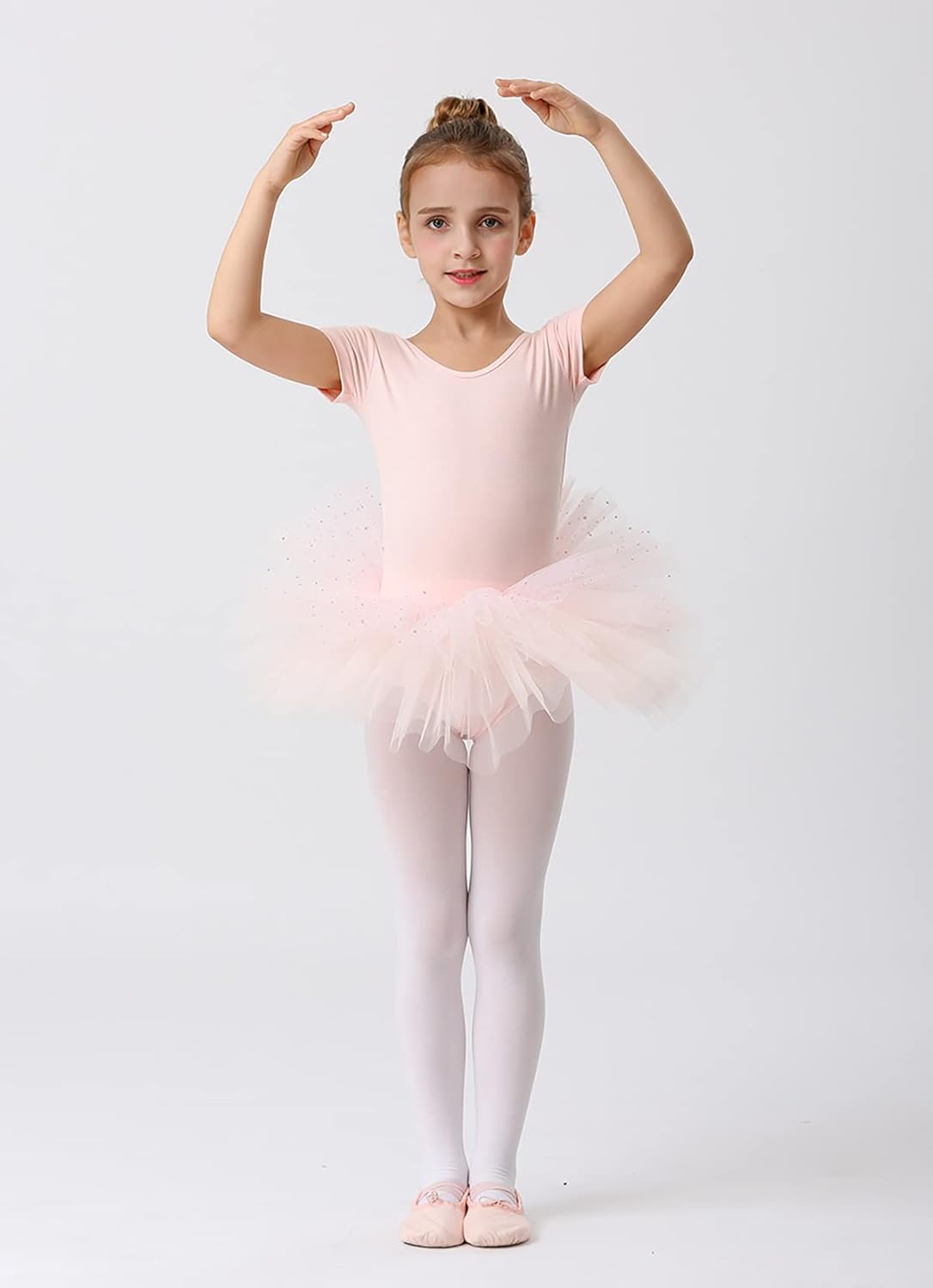 MdnMd Short Sleeve Glitter Dance Ballet Tutu Leotard Ballerina Outfit for Girls Toddler - Image 3