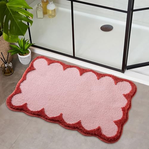 Urtlmaji Tapis de Bain festonné Rose pour Salle de Bain, Joli Tapis de Bain antidérapant en Microfibre, esthétique, Lavable et Absorbant pour Chambre à...