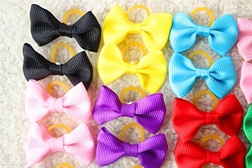 Yagopet 20pcs New Dog Hair Bows Topknot Solid Small Bowknot with Rubber Bands Pet Grooming Products Mix Pure Colors Pet… - Image 6