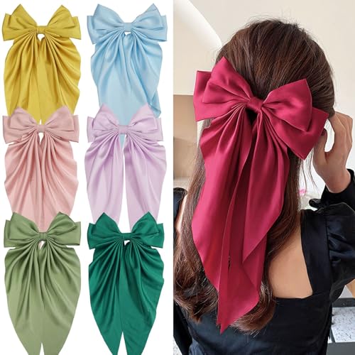 2Pcs Pinza Grande de Cinta Satinada en Capas para Mujer y Niñas, Pinza de Pelo Lazo Grande, Horquilla con Lazo miniatura 6
