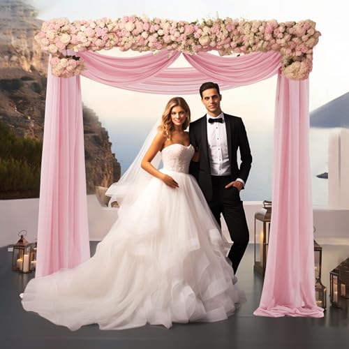 Image of Wedding Arch Draping Fabric, 2 Panels 30 inch x 20Ft Dusty Rose Sheer Curtain Drapes Extra Wide & Long Backdrop Curtains for Bridal Shower Backdrop Outdoor Party Arches Church Ceremony Decoration