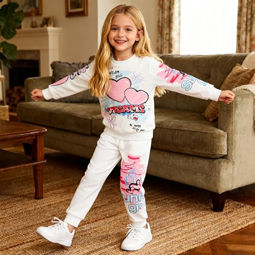 Image of Kids Toddler Girl Clothes Heart Letter Print Long-sleeved round collar top+Letter Print Pants Outfits Set